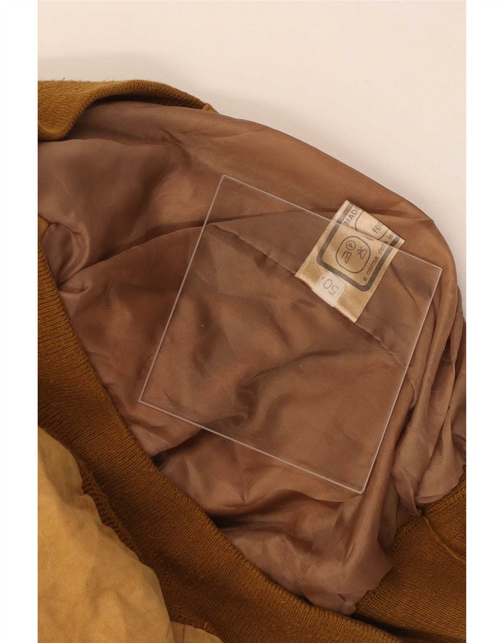 Vintage Ανδρικό Suede Bomber Jacket IT 50 Large Beige Leather