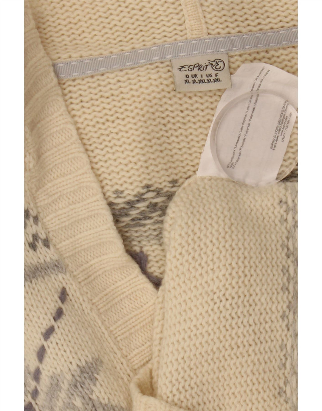 ESPRIT Γυναικείο πουλόβερ με κουκούλα UK 18 XL Beige Fair Isle Wool