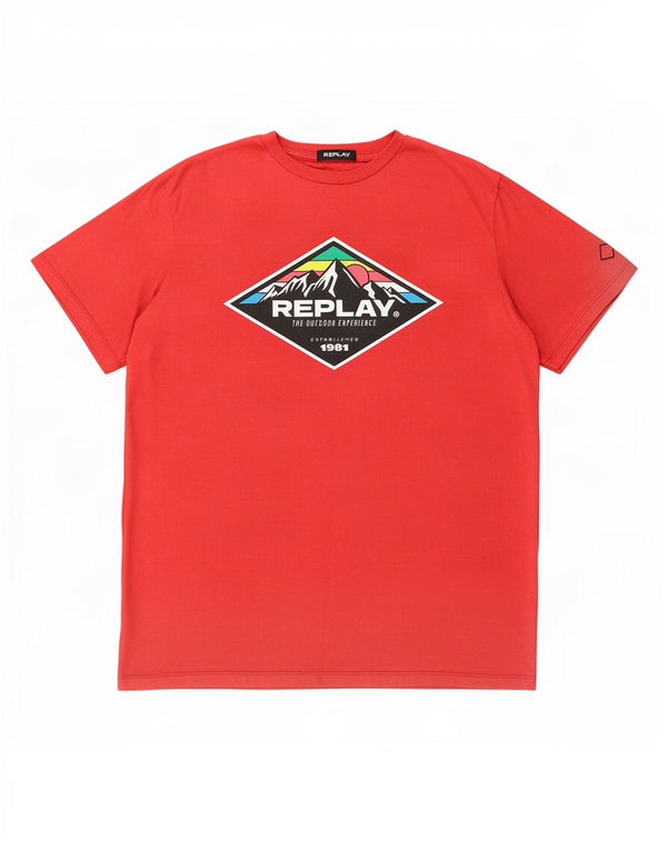Ανδρικό γραφικό T-Shirt Replay Top 2XL Κόκκινο βαμβακερό
