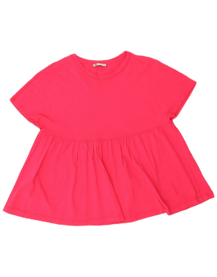 Zara Γυναικείο T-Shirt Top UK 14 Medium Pink Βαμβακερό