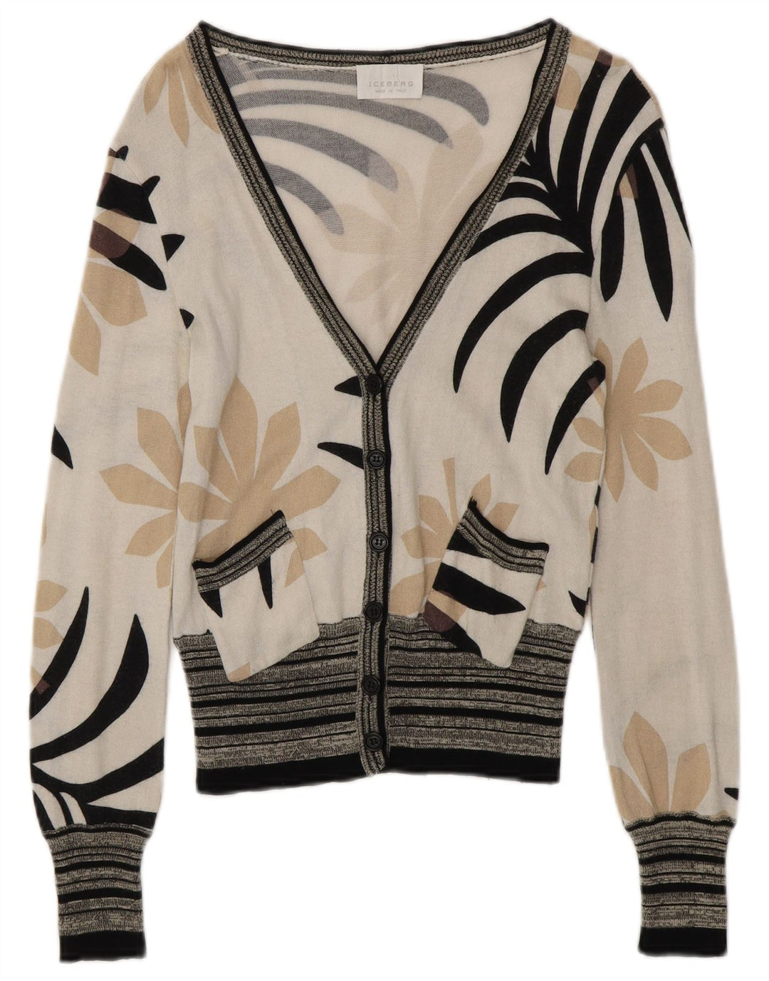 Γυναικείο πουλόβερ ICEBERG Cardigan UK 6 XS Off White Floral βαμβακερό