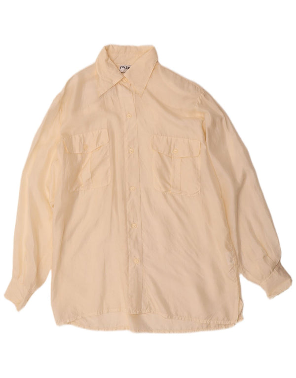 Vintage γυναικείο πουκάμισο μπλούζα UK 12 Medium Beige Silk