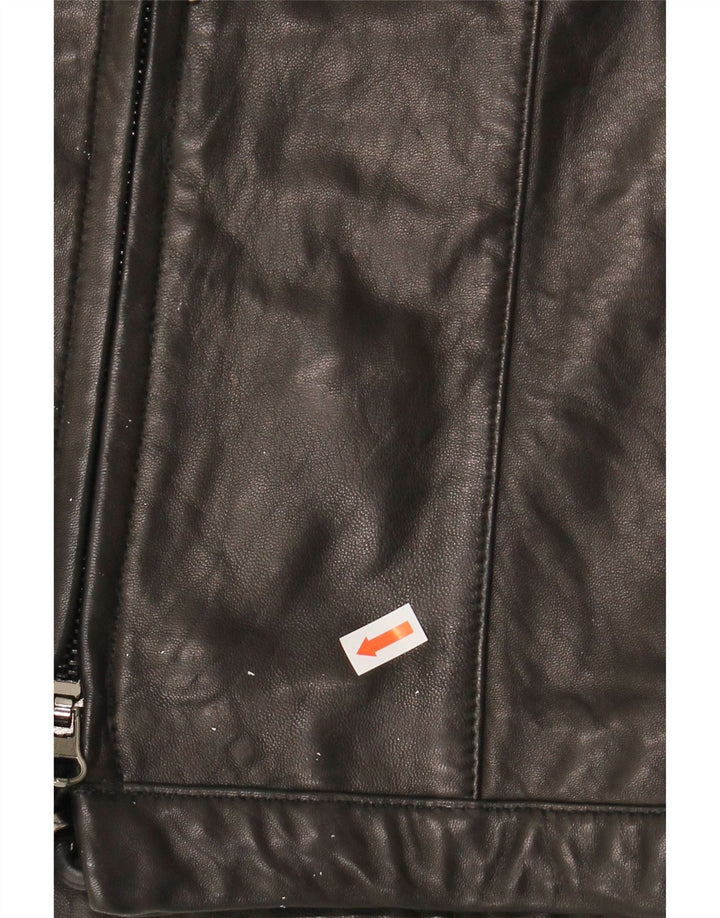 LEATHER SOUND Womens Hooded Leather Gilet EU 38 Medium Black Leather