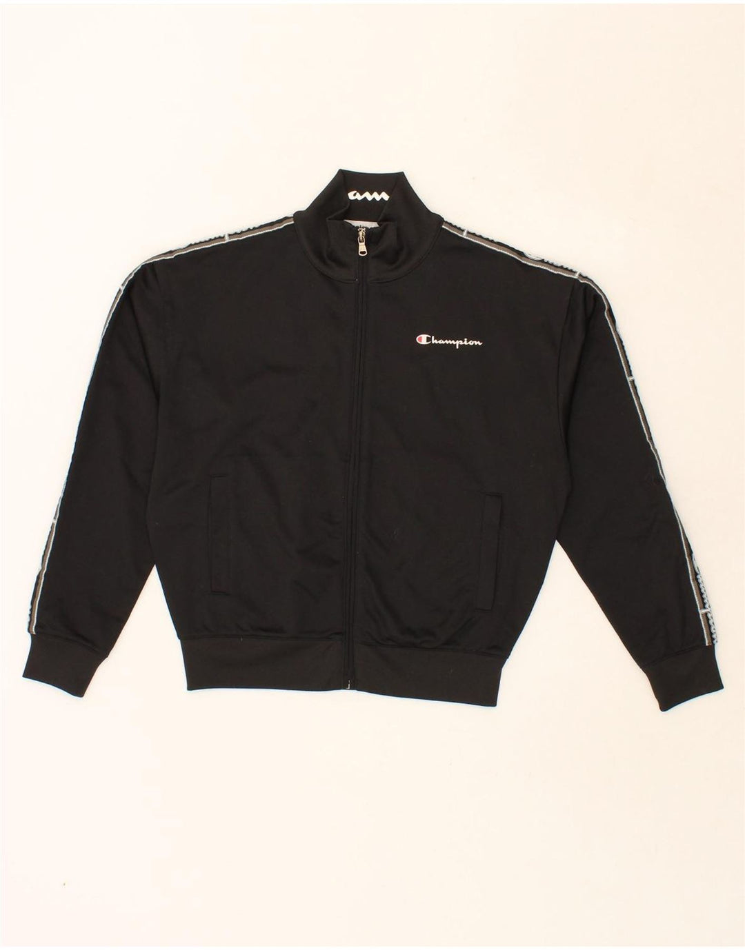 CHAMPION Womens Oversized Graphic Tracksuit Top Jacket UK 6 XS Black Vintage Champion and Second-Hand Champion from Messina Hembry 
