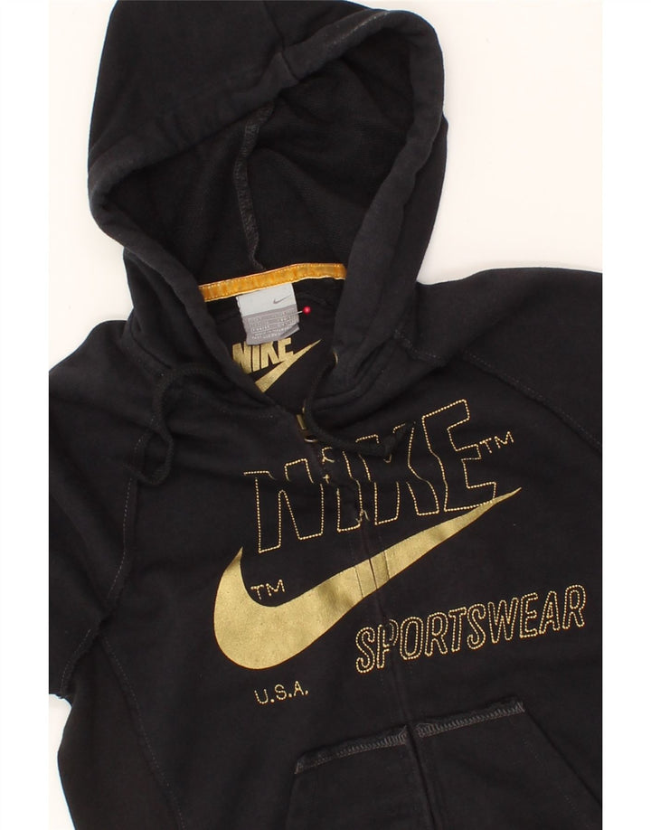 NIKE Womens Graphic Zip Hoodie Sweater EU 36 Small Black Vintage Nike and Second-Hand Nike from Messina Hembry 