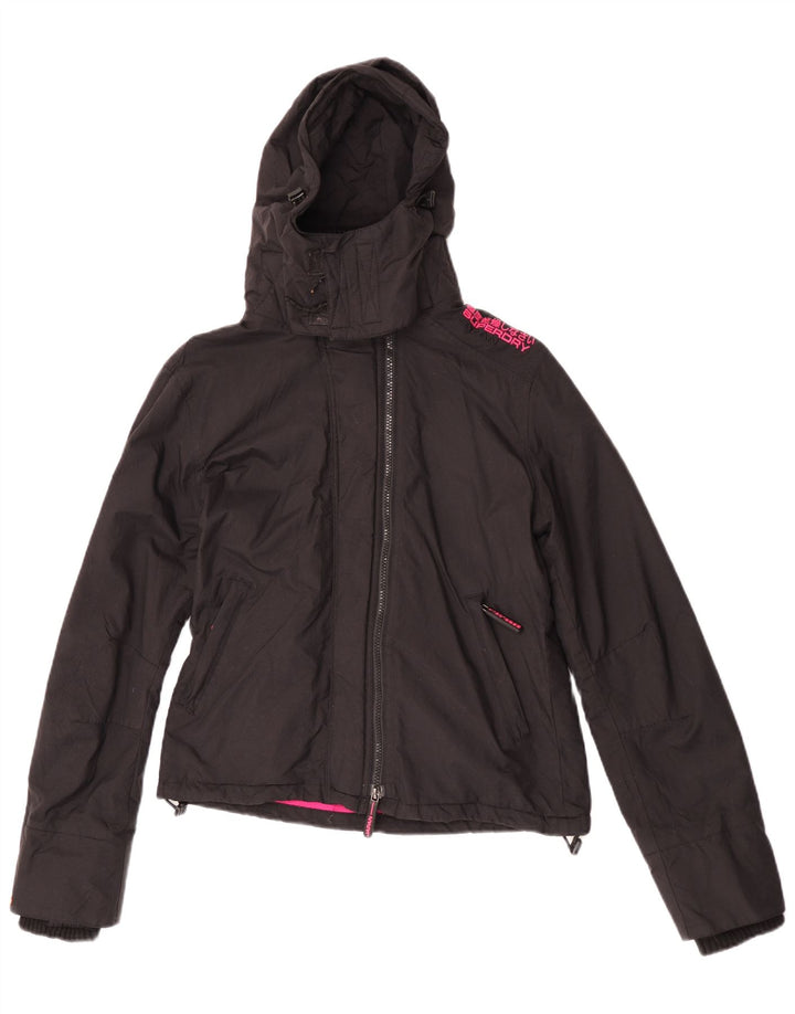 Superdry γυναικείο μπουφάν με κουκούλα αντιανεμικό UK 14 Medium Black Nylon