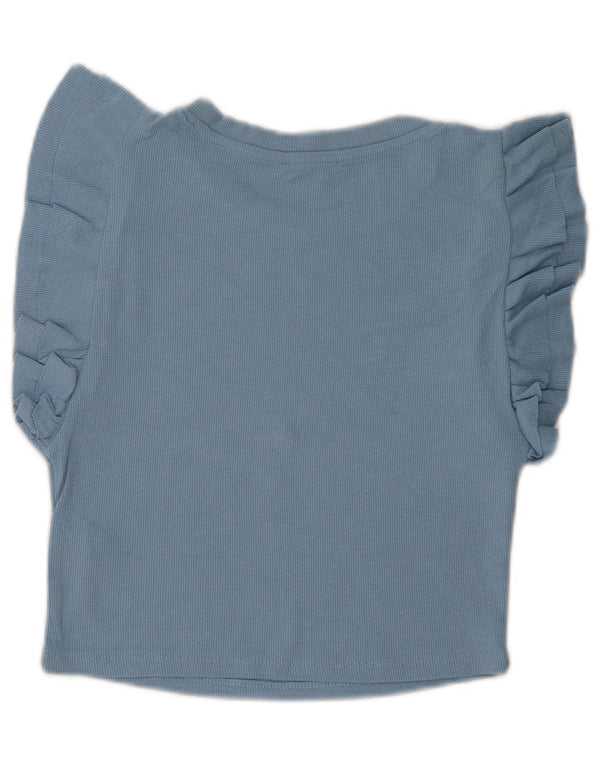 Zara Γυναικεία Μπλούζα Crop Top UK 14 Large Blue Cotton