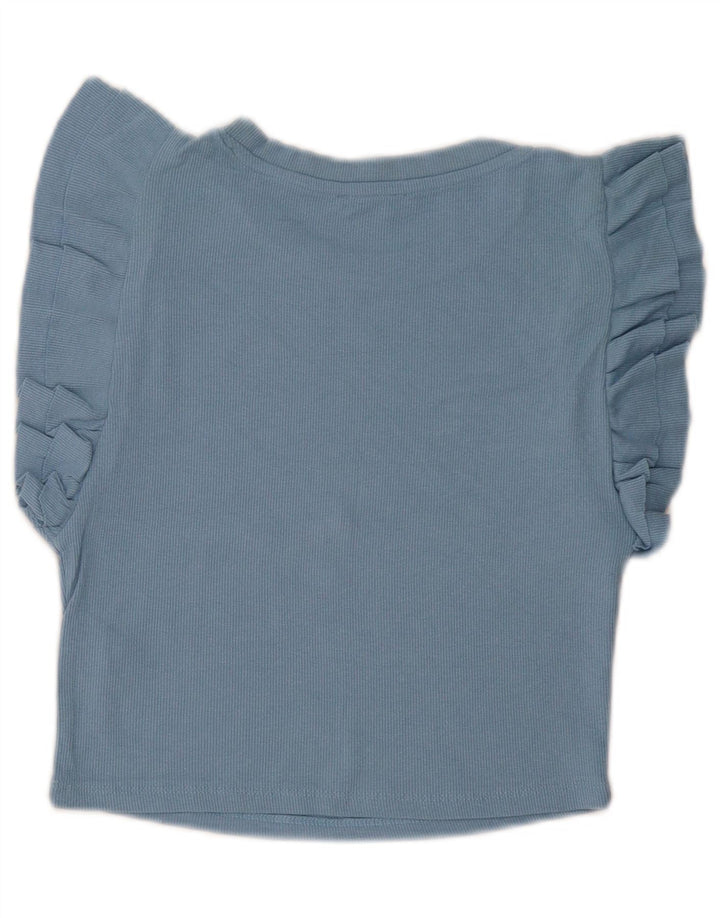 Zara Γυναικεία Μπλούζα Crop Top UK 14 Large Blue Cotton