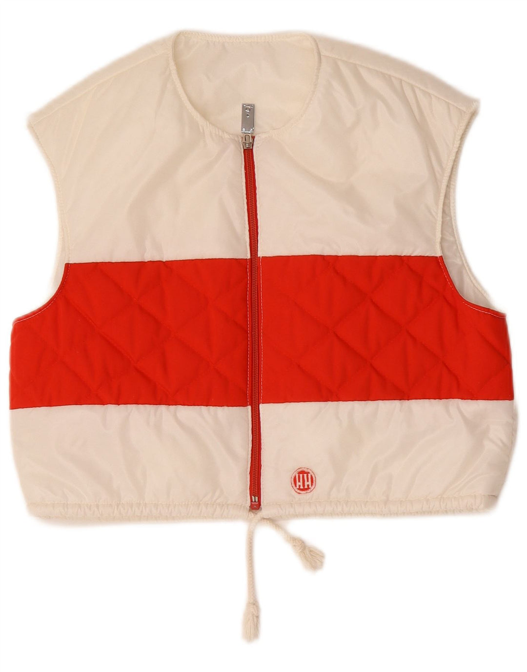 Vintage Γυναικείο Crop Oversized καπιτονέ Gilet EU 36 Small White Colourblock