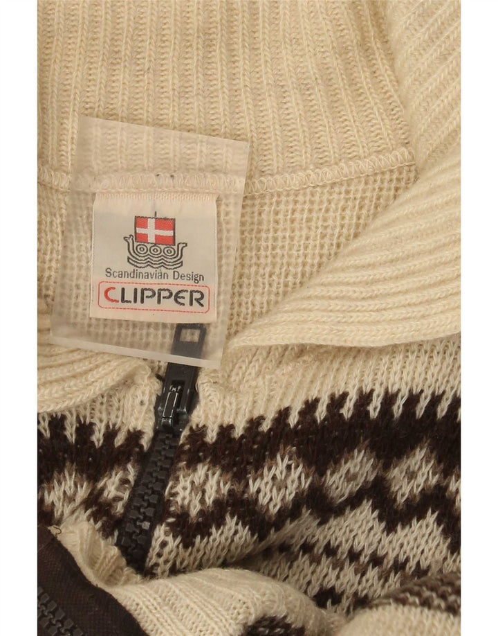 Ανδρικό πουλόβερ Clipper Cardigan IT 54 XL Off White Fair Isle Wool