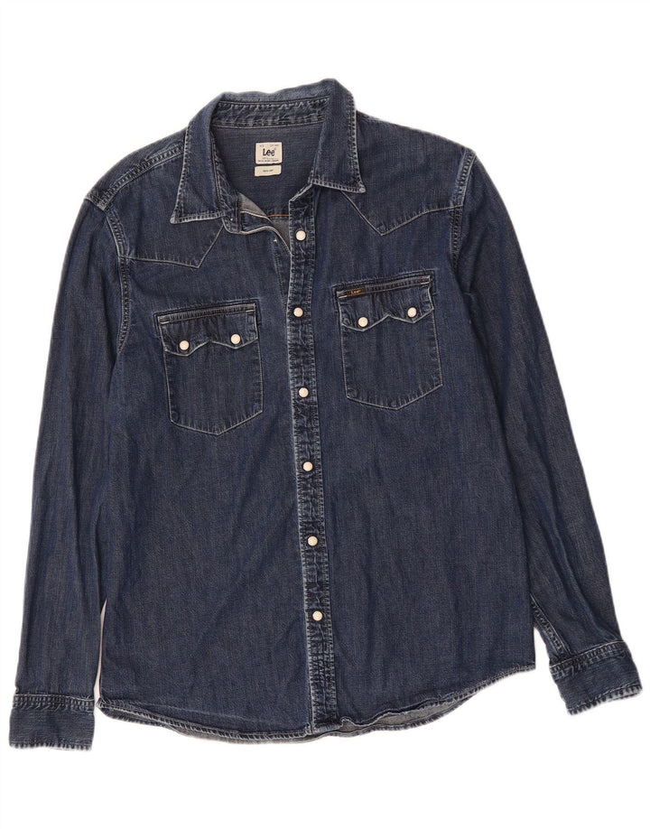 Ανδρικό τζιν πουκάμισο LEE μεγάλο μπλε ναυτικό βαμβακερό
