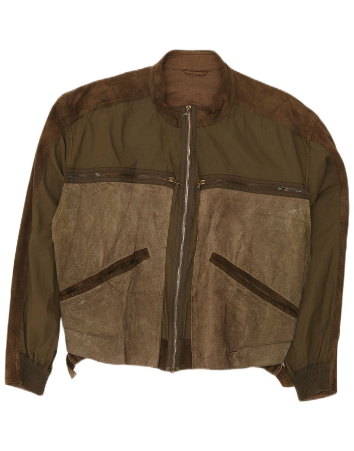 LA MATTA Ανδρικό Suede Jacket UK 40 Large Khaki Colourblock Leather