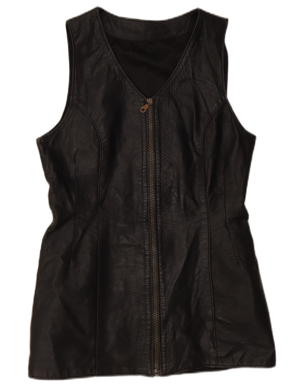 Vintage Γυναικείο Δερμάτινο Gilet UK 10 Small Black