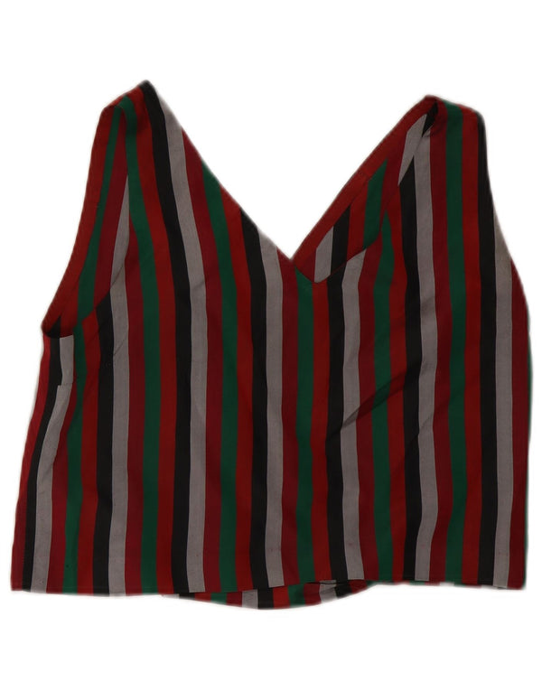 VINTAGE Γυναικείο πουκάμισο Crop Μπλούζα UK 12 Μέτριο Πολύχρωμο Ριγέ