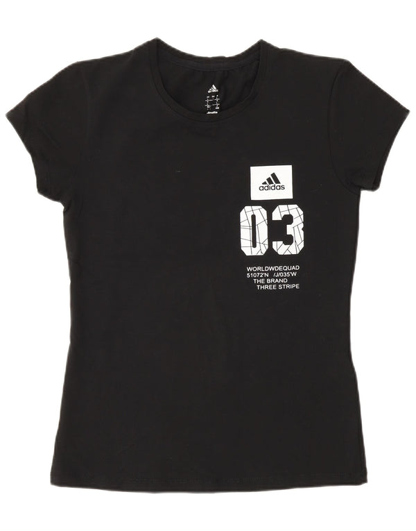 Γυναικείο γραφικό μπλουζάκι Adidas Climalite Top UK 14 μεγάλο μαύρο βαμβακερό