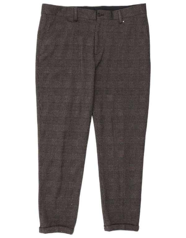 ZARA Mens Slim Chino Trousers EU 44 Large W34 L27 Grey Houndstooth