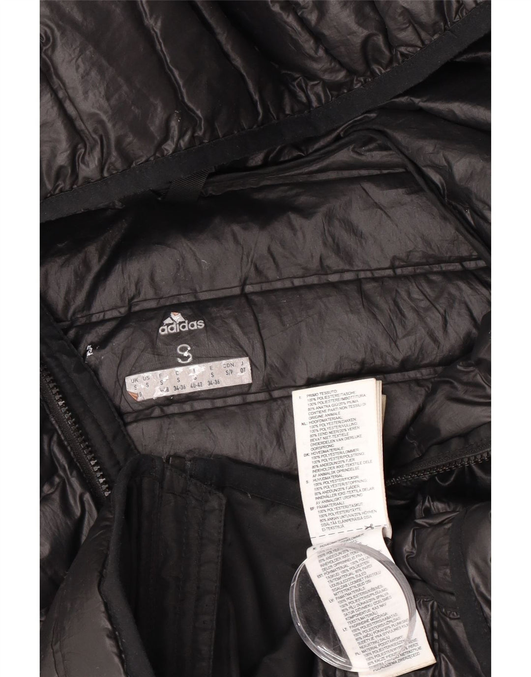 Γυναικείο μπουφάν με κουκούλα Adidas UK 8/10 Μικρό μαύρο πολυεστέρα
