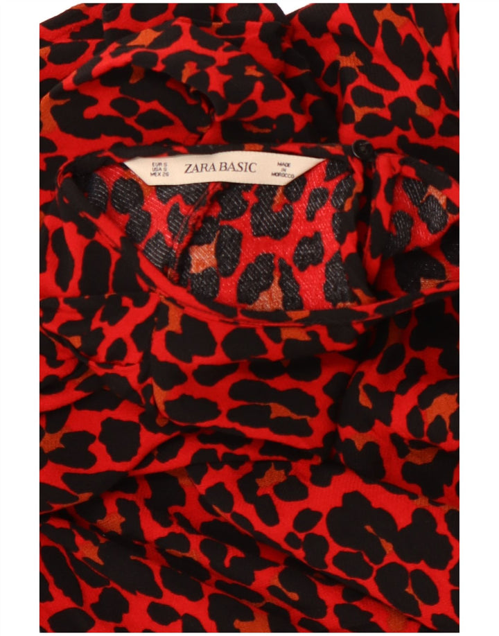 ZARA Γυναικεία μπλούζα με μανίκια 3/4 τοπ UK 10 Small Red Animal Print