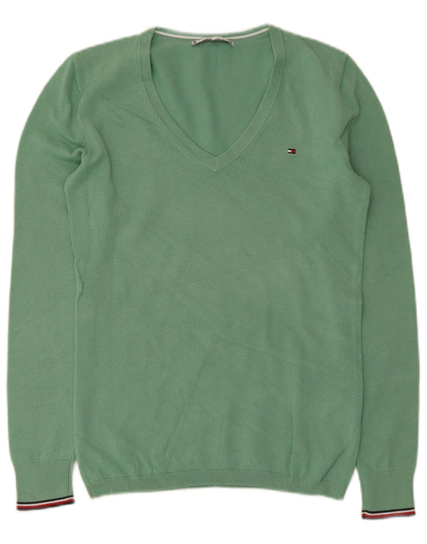 Tommy Hilfiger Γυναικείο πουλόβερ με V λαιμόκοψη UK 6 XS Πράσινο βαμβακερό