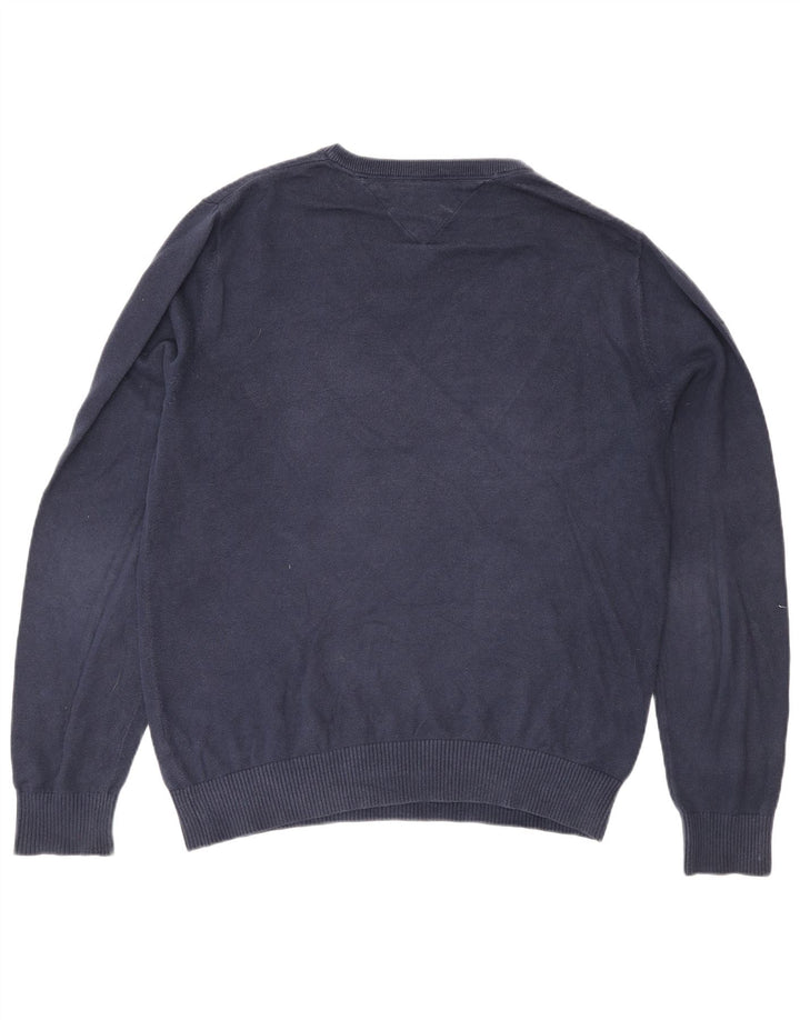 Ανδρικό πουλόβερ Tommy Hilfiger με V λαιμόκοψη, μεσαίο μπλε βαμβακερό