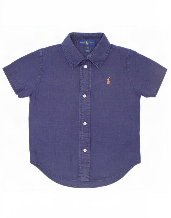 Ralph Lauren Boys Short Sleeve Shirt 2-3 Years Navy Blue Linen