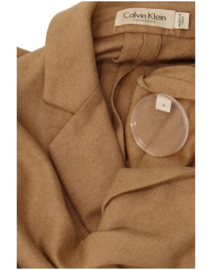 CALVIN KLEIN Γυναικείο Μπουφάν Μπλέιζερ Crop 2 Κουμπιών US 6 Μεσαίο Καφέ