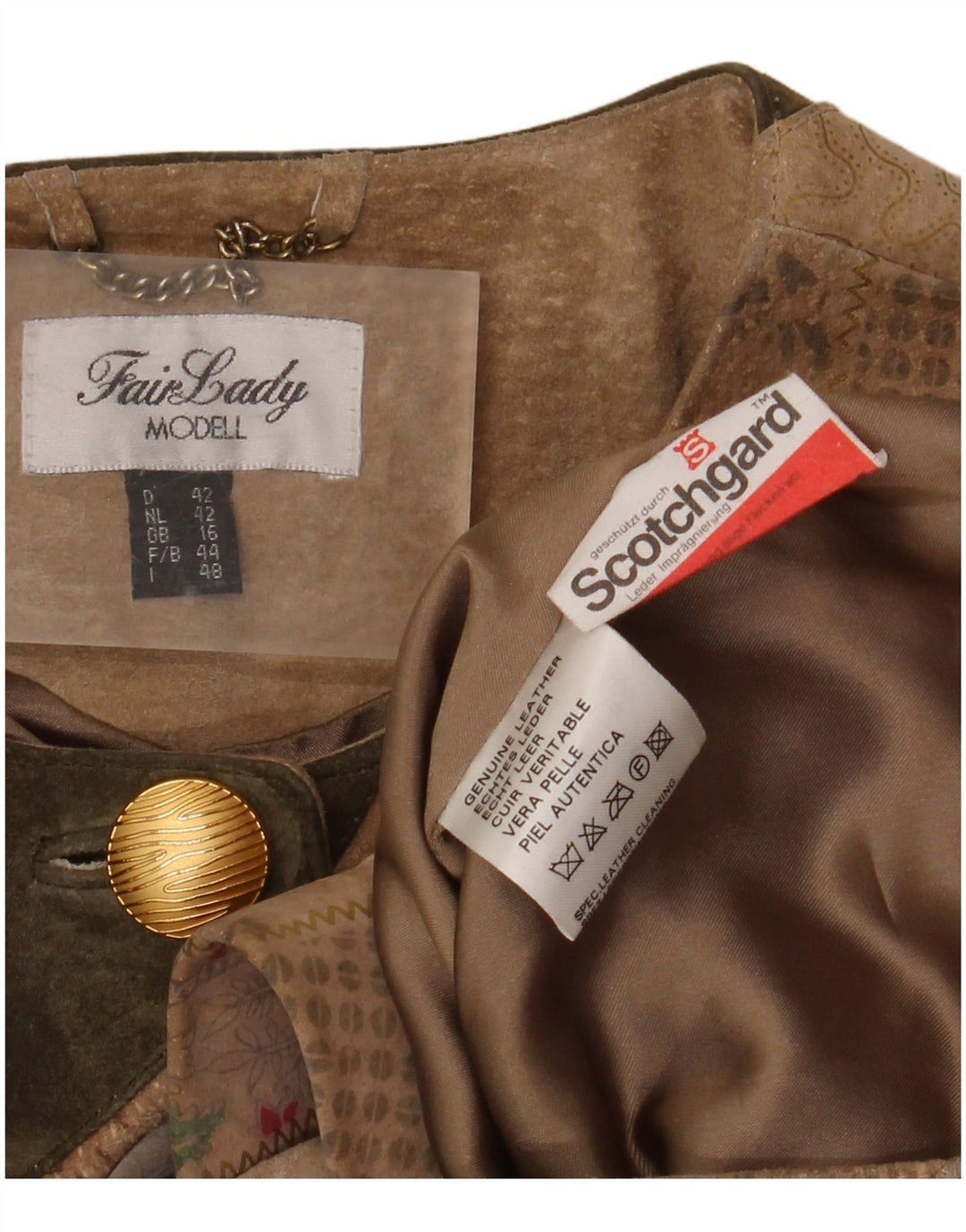 Fair Lady Γυναικείο Πανωφόρι UK 16 Large Beige Patchwork Δερμάτινο