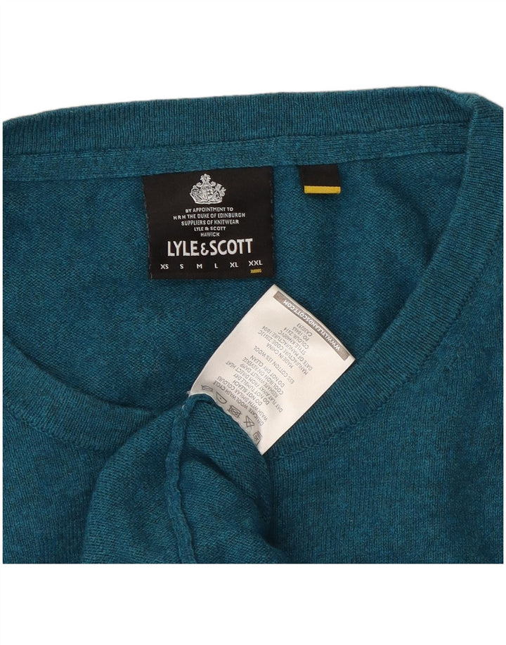 Ανδρικό πουλόβερ με λαιμόκοψη Lyle & Scott 2XL μπλε βαμβακερό