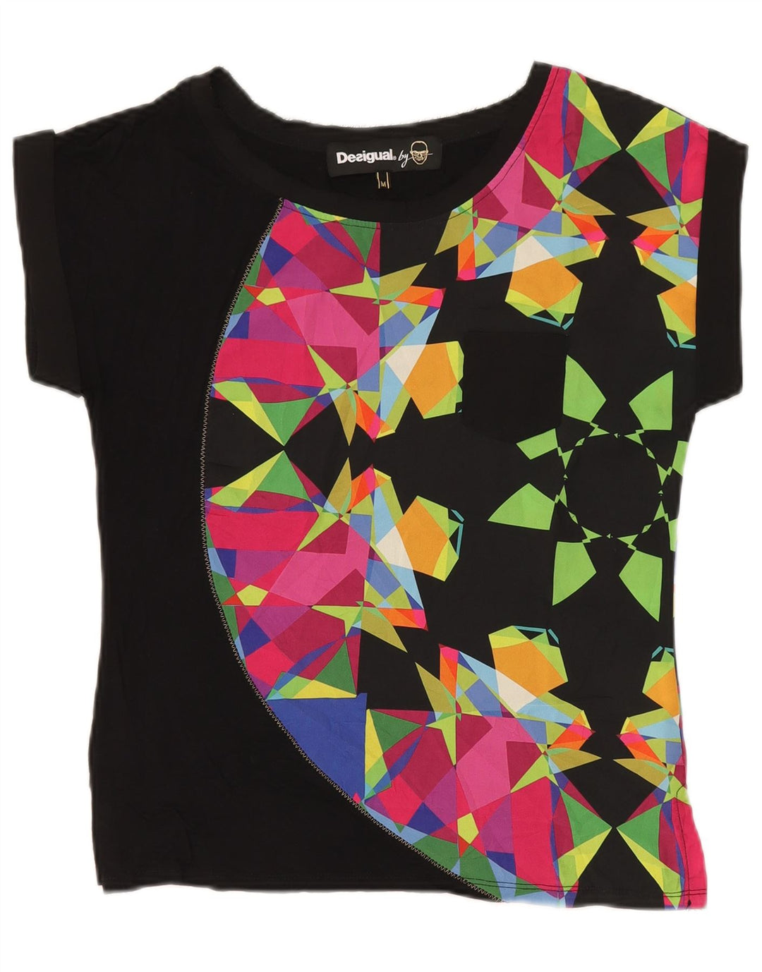 Desigual Γυναικείο T-Shirt Top UK 12 Medium Black Geometric