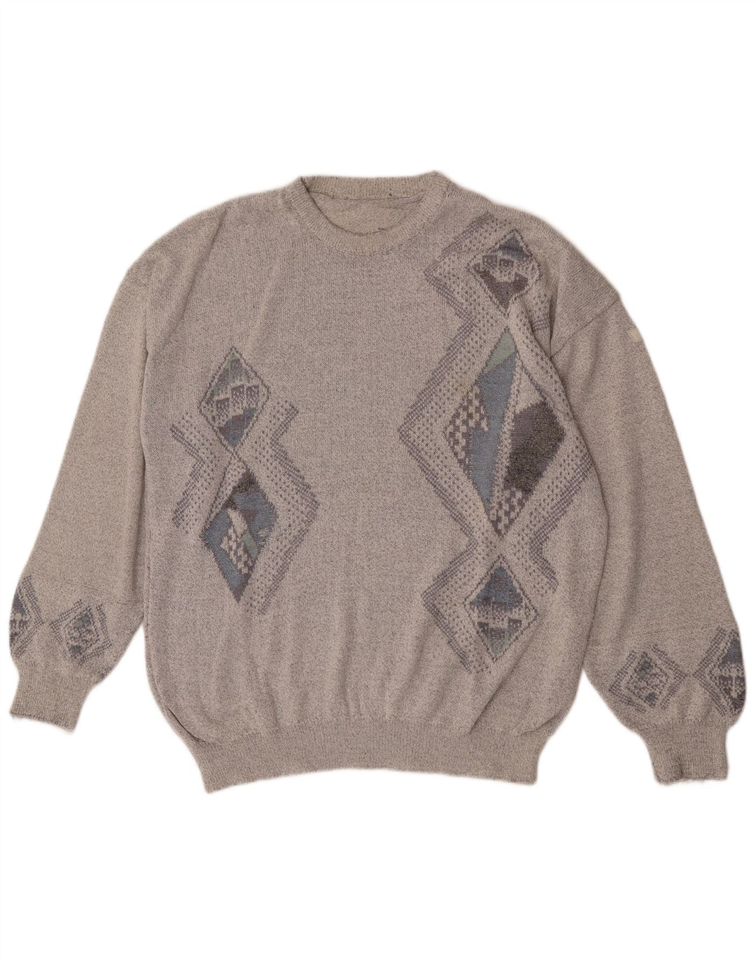 Vintage Ανδρικό πουλόβερ με κανονική εφαρμογή Crew Neck Jumper Large Grey Argyle/Diamond
