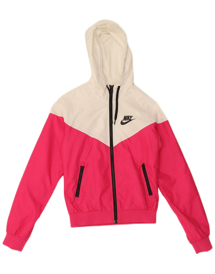 Nike γυναικείο μπουφάν βροχής με κουκούλα UK 10 Small Pink Colorblock Polyester