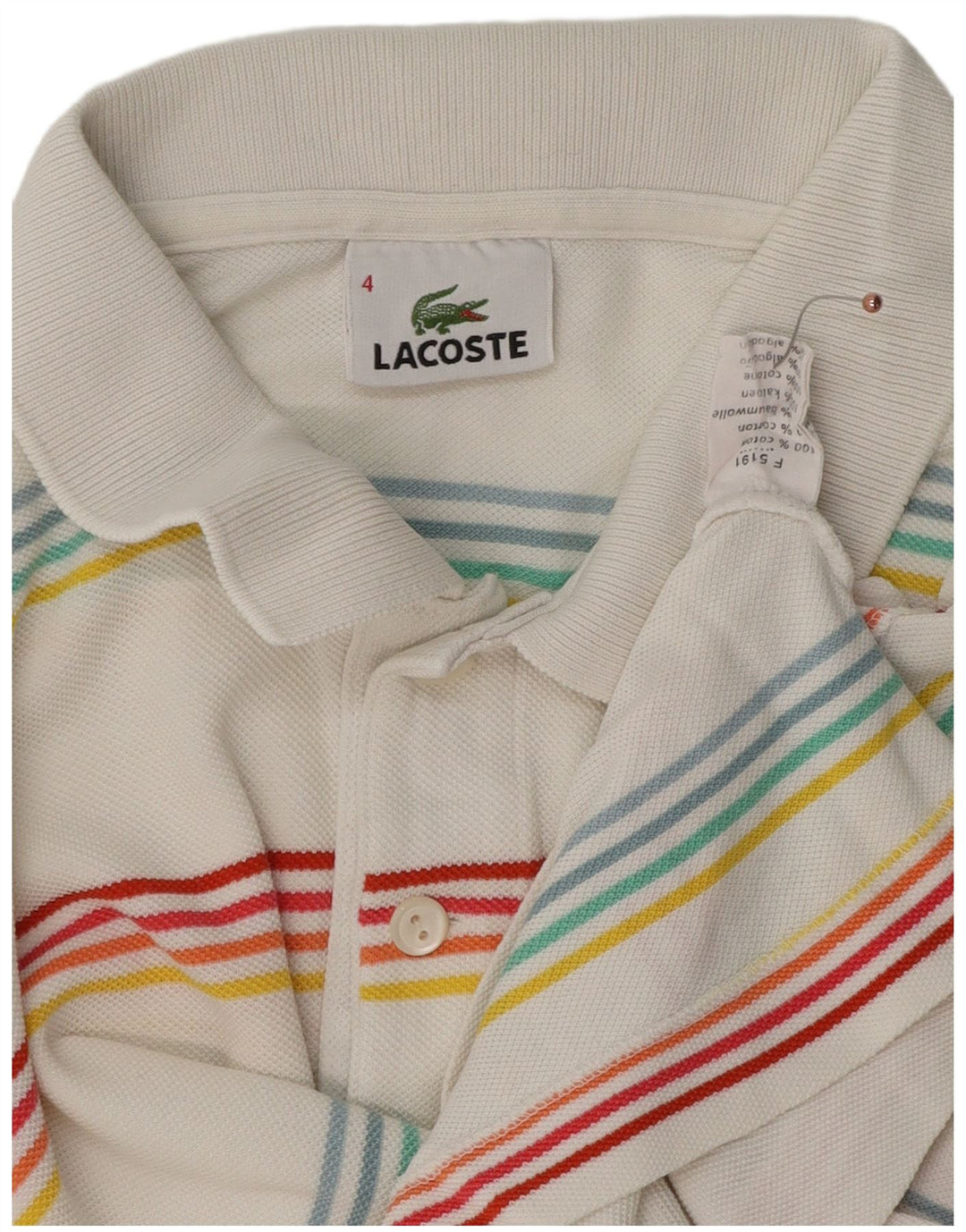 Ανδρικό μπλουζάκι πόλο LACOSTE, Μέγεθος 4, Βαμβακερό μεσαίο λευκό ριγέ