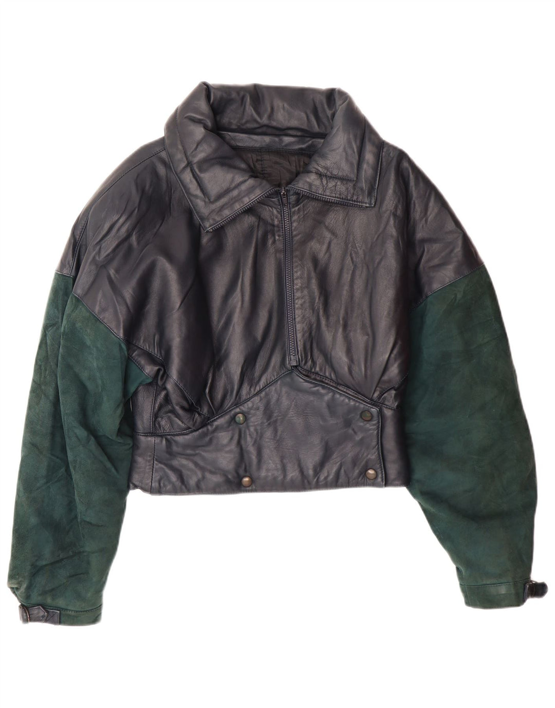 VINTAGE Γυναικείο Crop Δερμάτινο Μπουφάν UK 6 XS Navy Blue