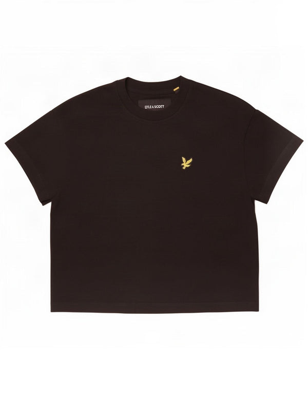 Lyle & Scott Womens Crop T-Shirt Top UK 6 XS Black Cotton