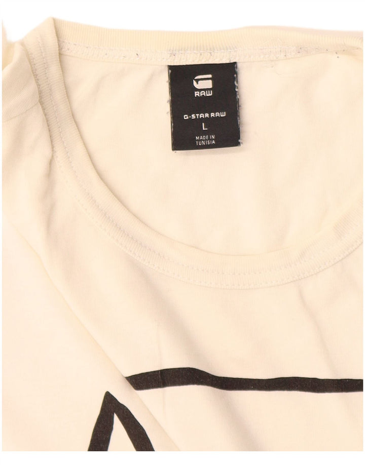 G-Star Ανδρικό γραφικό T-Shirt Top μεγάλο λευκό βαμβακερό