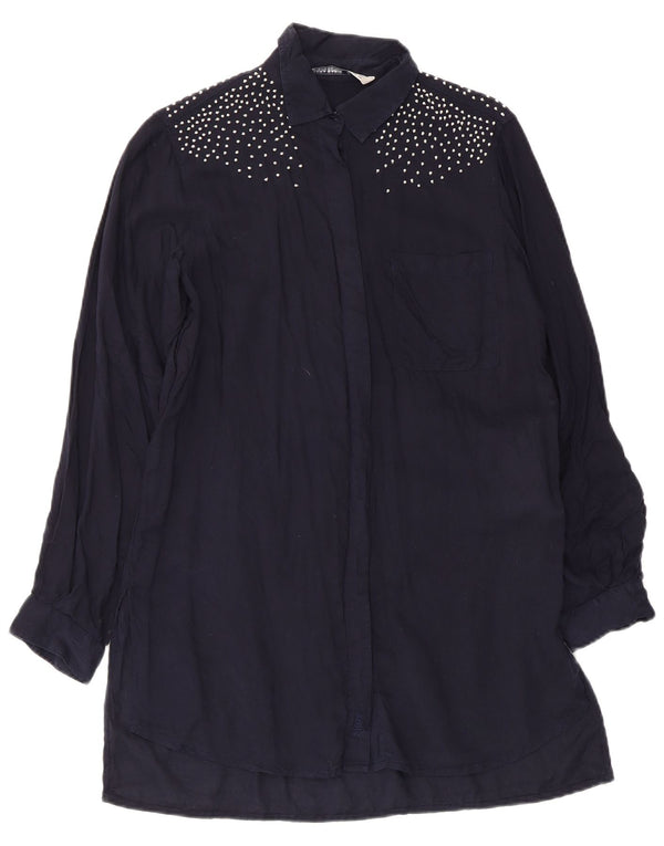 Zara Γυναικείο μακρυμάνικο πουκάμισο UK 6 XS Navy Blue Lyocell