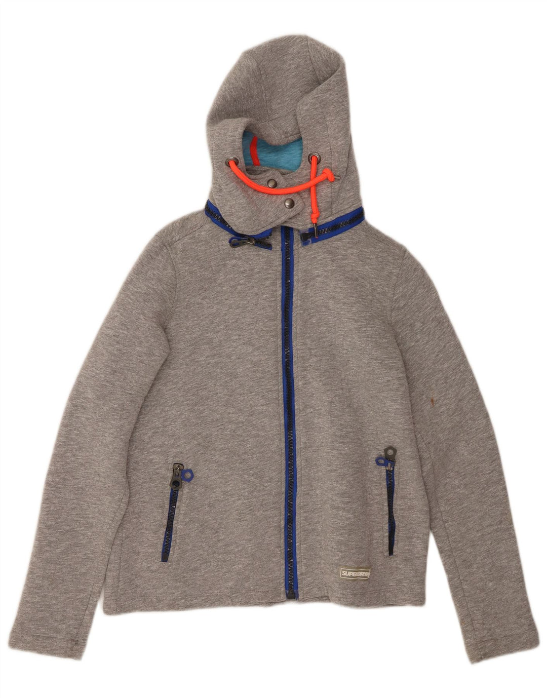 SUPERDRY Γυναικείο πουλόβερ με κουκούλα με φερμουάρ UK 10 Small Grey Polyester