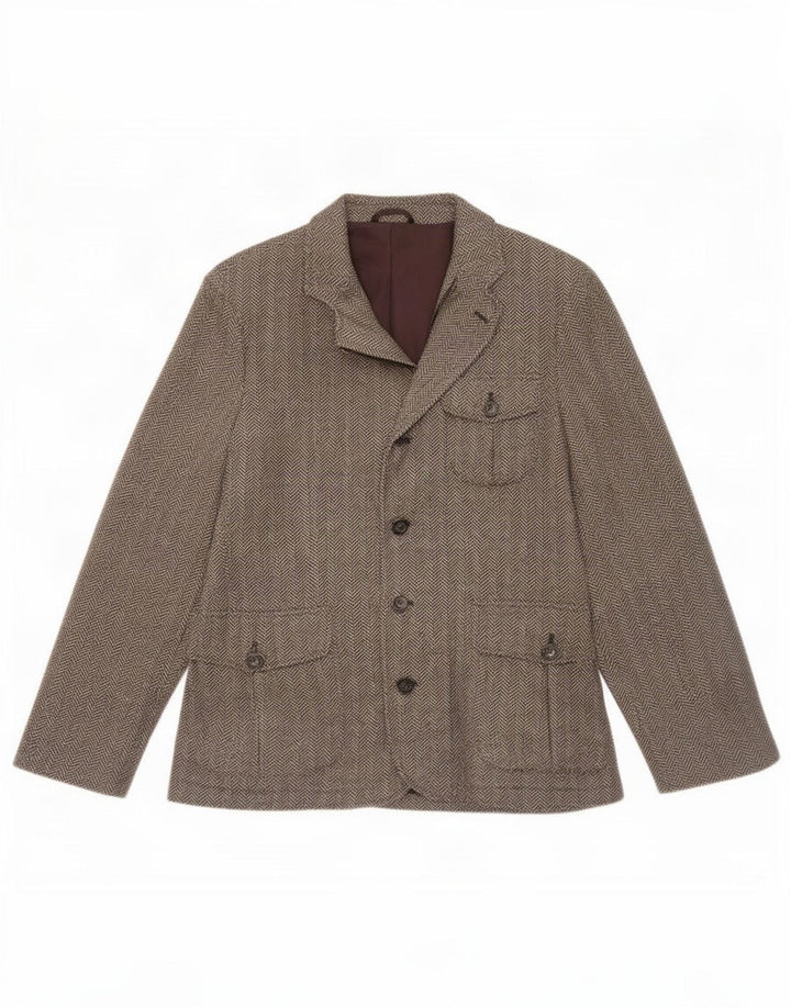 Benetton Mens Blazer Jacket UK 38 Medium Brown Ψαροκόκκαλο