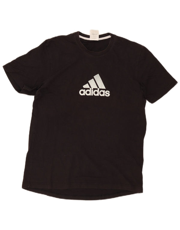 Ανδρικό γραφικό μπλουζάκι Adidas Top UK 42/44 μεγάλο μαύρο βαμβακερό