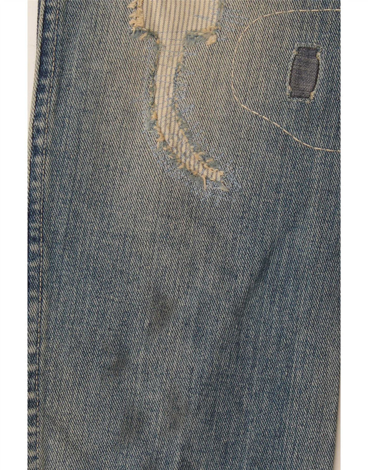 Wrangler Mens Distressed Straight Jeans W29 L32 Blue Patchwork Βαμβακερό