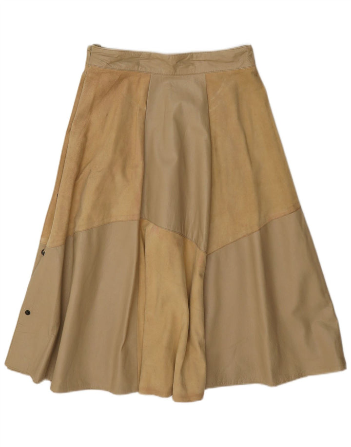 Vintage γυναικεία δερμάτινη φούστα IT 42 Medium W26 Beige Colourblock