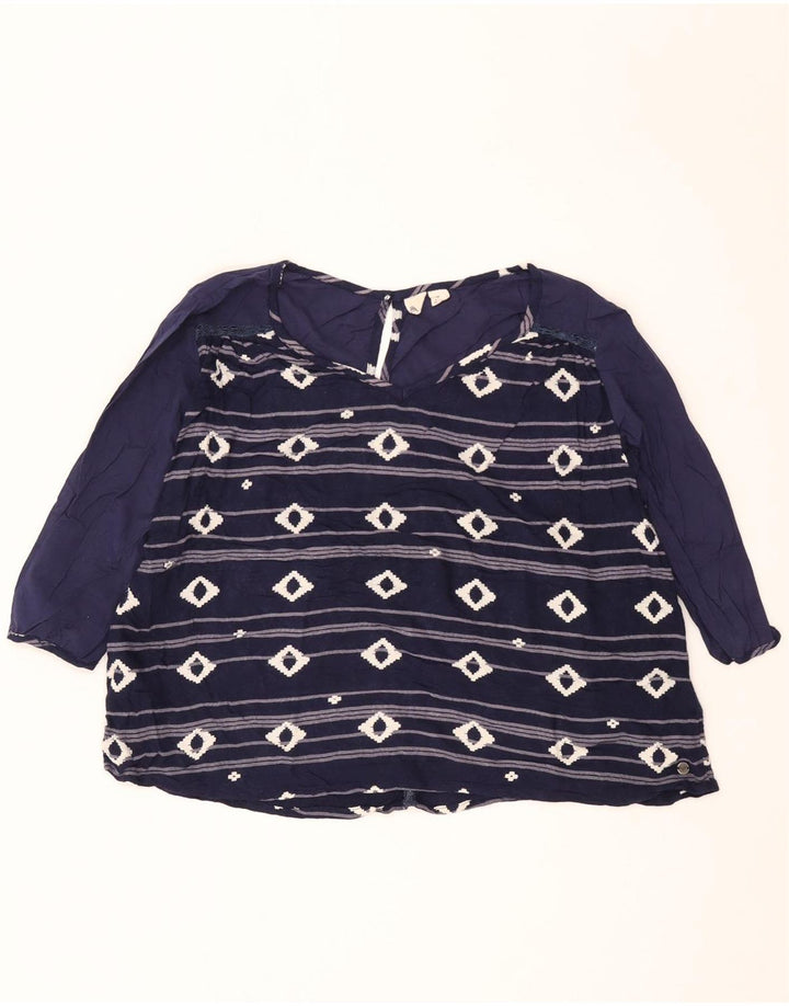 Roxy γυναικεία μπλούζα με μανίκια 3/4 Top UK 12 Medium Navy Blue γεωμετρική βισκόζη