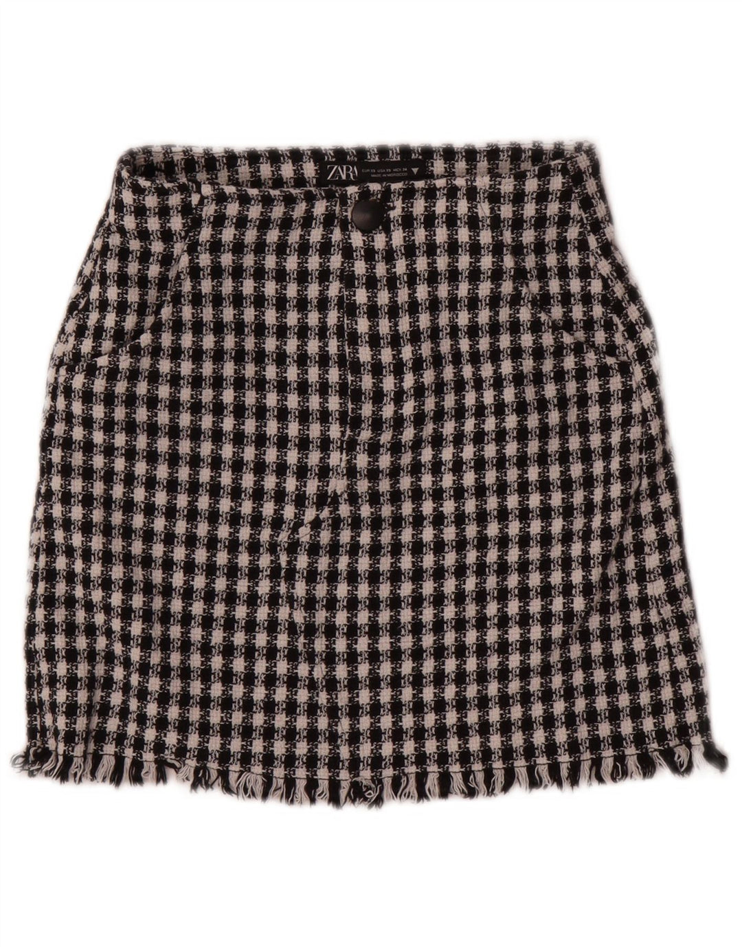 Zara Γυναικεία Μίνι Φούστα XS W24 Μαύρη Houndstooth Βαμβακερή