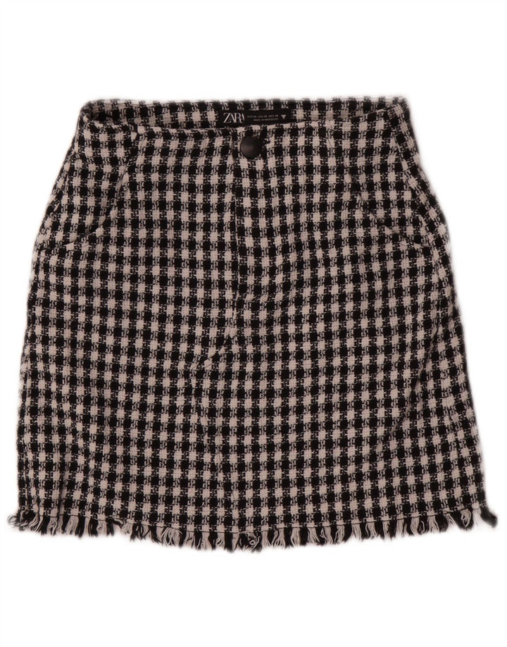 Zara Γυναικεία Μίνι Φούστα XS W24 Μαύρη Houndstooth Βαμβακερή