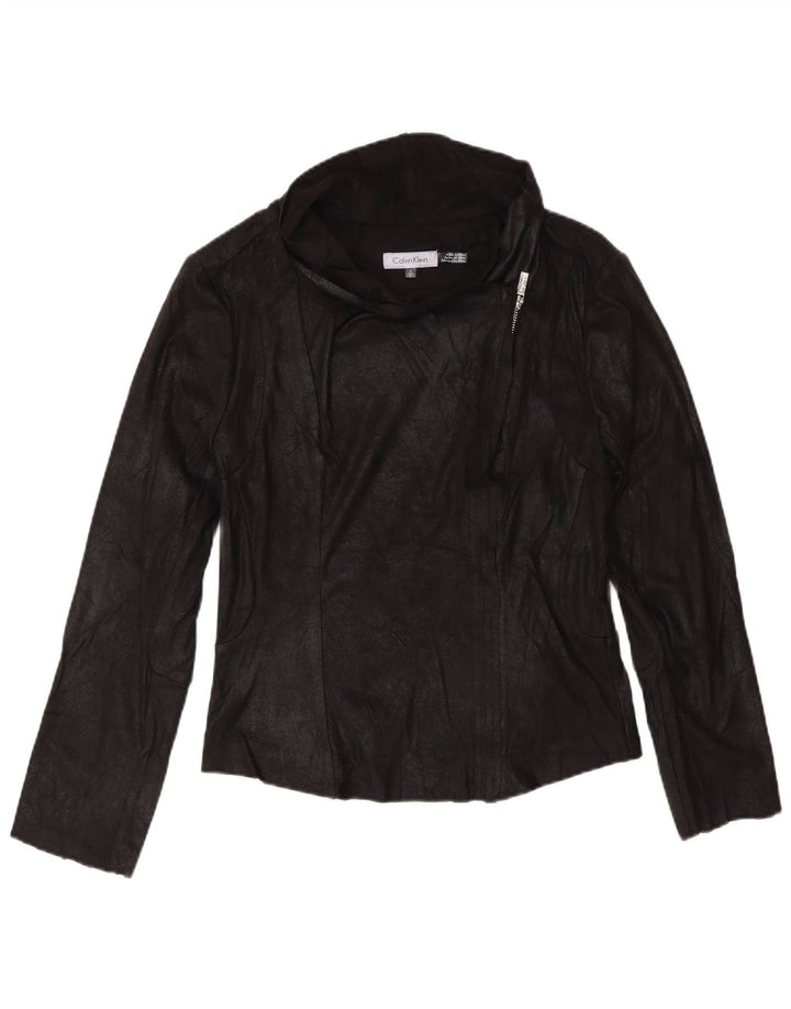 Calvin Klein Γυναικείο Faux Leather Bomber Jacket UK 10 Small Black Biker