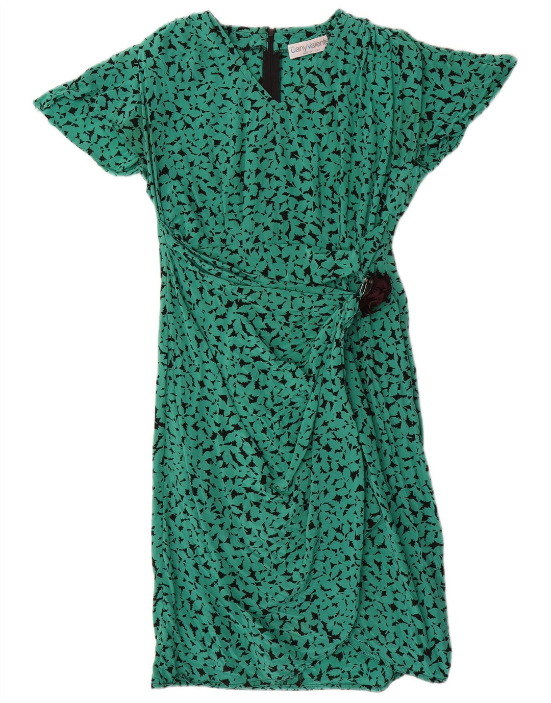 Vintage γυναικείο αφηρημένο φόρεμα A-Line UK 16 Large Green Silk
