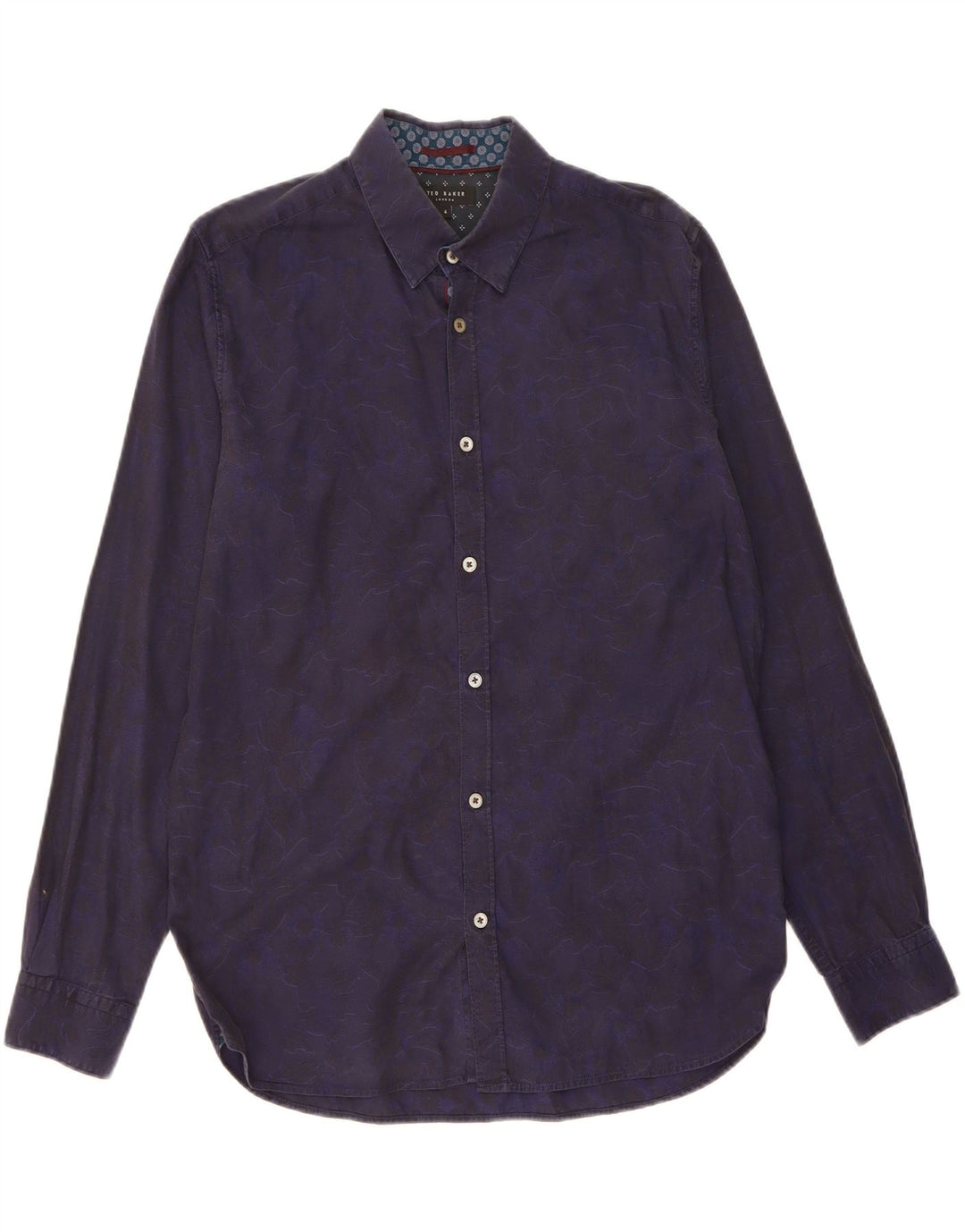 TED BAKER Mens Shirt Size 4 Large Navy Blue Floral Cotton