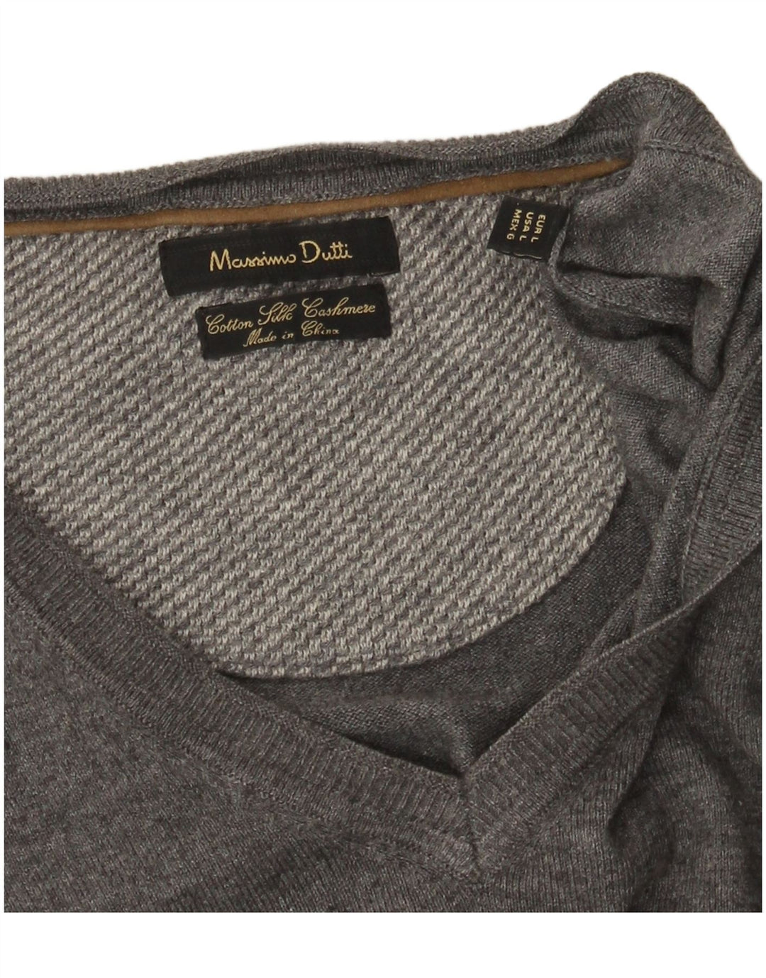 Massimo Dutti Γυναικείο πουλόβερ με λαιμόκοψη με V λαιμόκοψη UK 16 μεγάλο γκρι βαμβακερό