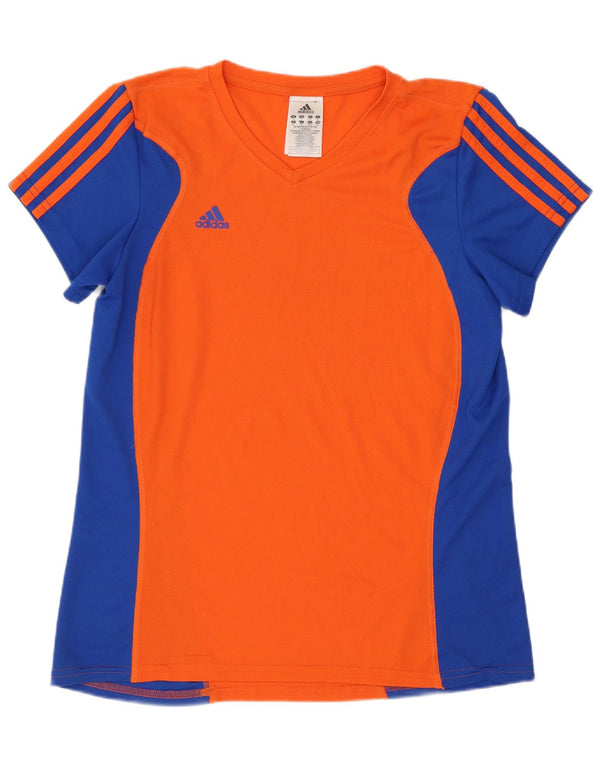 Adidas Γυναικείο T-Shirt Climalite Top UK 16 Large Orange Colourblock