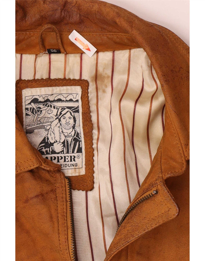 Trapper Mens Bomber Suede Jacket IT 50 Large Brown Δερμάτινο